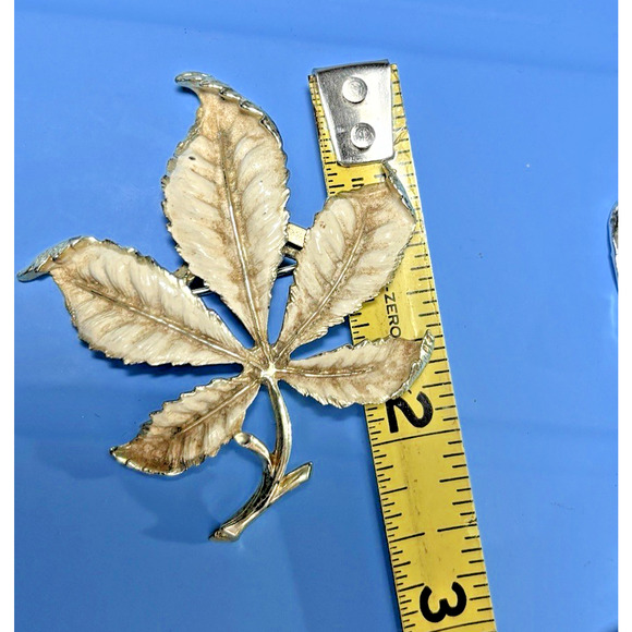 Vintage Lot 3 Leaf Branch Brooch Silvertone Goldstone, Enameled Rhinestone 2" - Picture 14 of 16